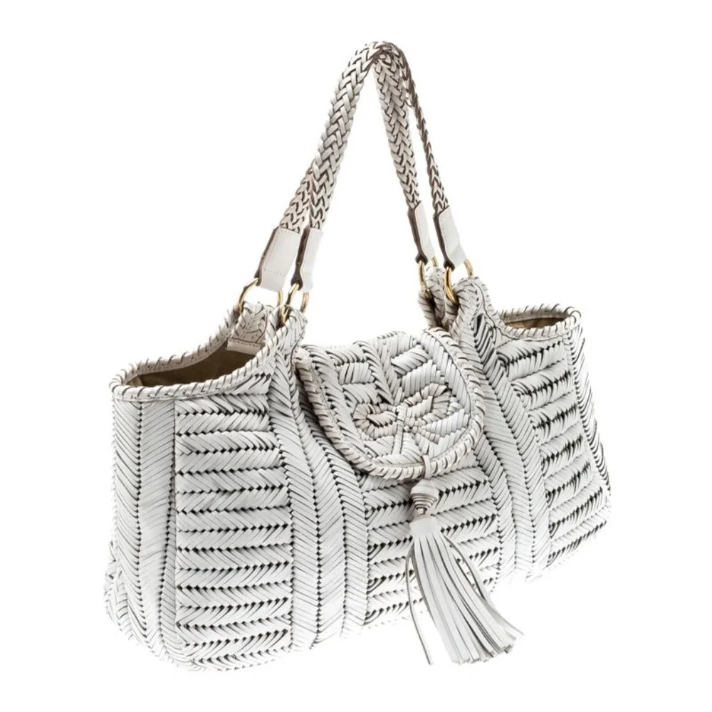 Anya Hindmarch London Woven Leather Neeson Tassel Tote Handbag - Picture 2 of 12